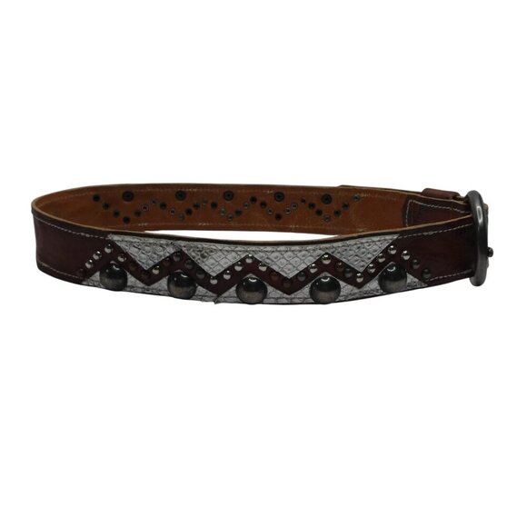 Aquara 3899 Brown Silver Snakeskin Embossed Leather Metal Studded Western Belt - Picture 4 of 10